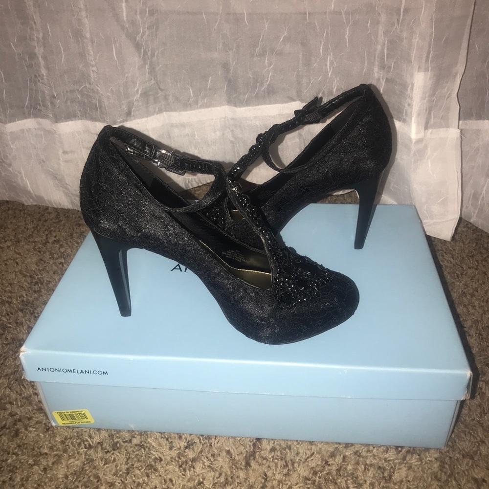BLACK LACE/ JEWELED HEELS
